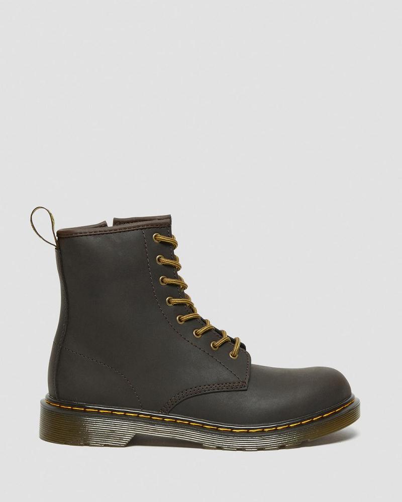 Dr Martens Youth 1460 Wildhorse Leren Veterlaarzen Kinderen Donkerbruin | NL 10EBC